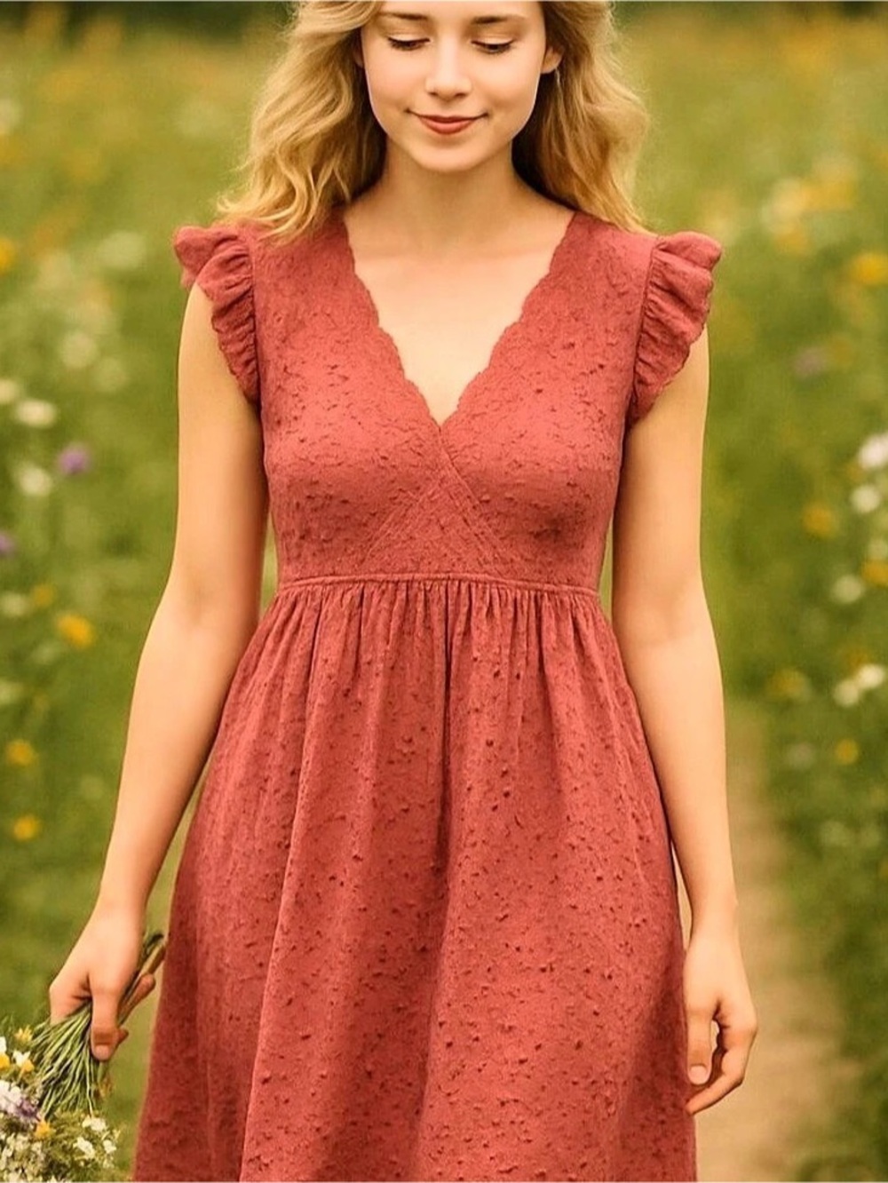 Knox Rose Eyelet Mini Dress in Red Large Like New